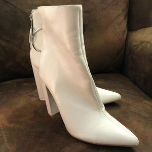 Public Desire White Pointed Toe Ankle Boots